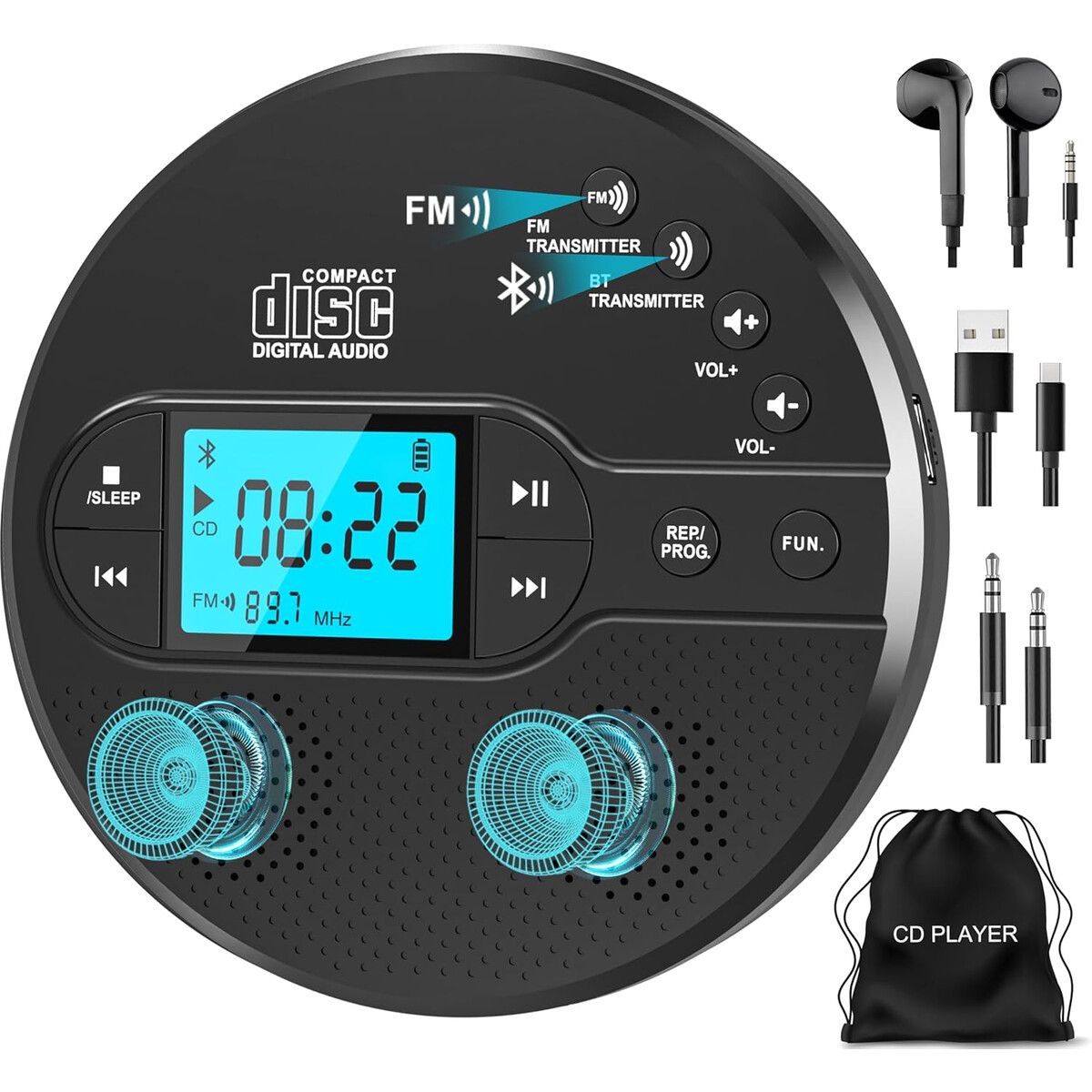 GENERICO - Reproductor CD Portátil Sunoony Bluetooth FM AUX CD35H