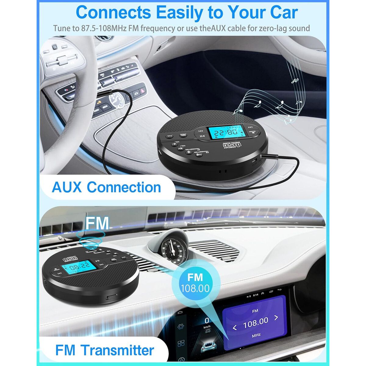 GENERICO - Reproductor CD Portátil Sunoony Bluetooth FM AUX CD35H