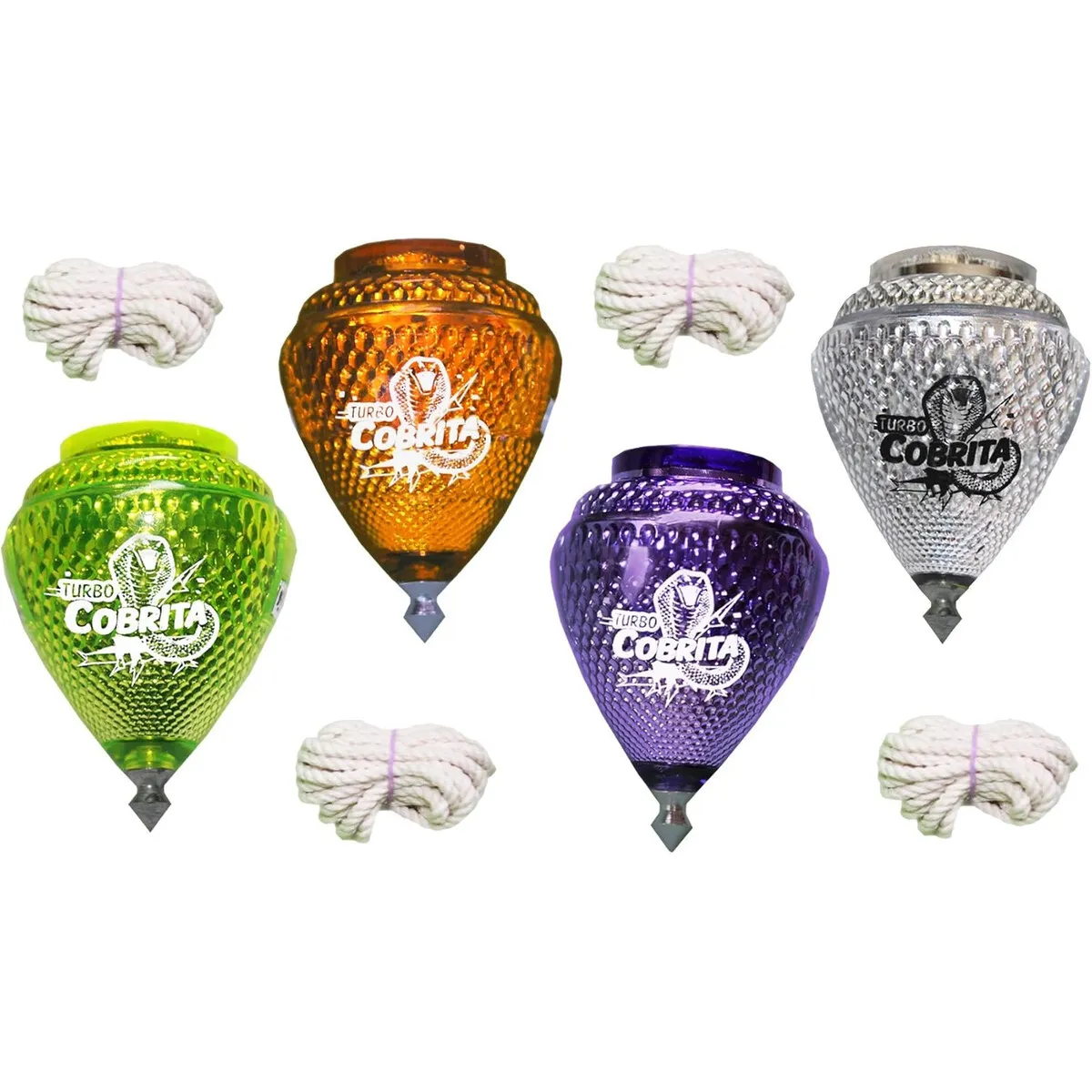 COBRA - Trompos Plástico Trompos Cometa Mini Cobra 4 Pack Punta Metal