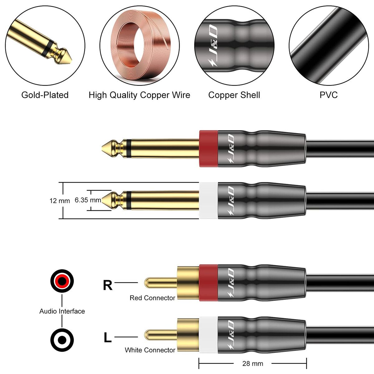 GENERICO - Cable JD Dual 14 TS a Dual RCA 15ft Alta Resistencia