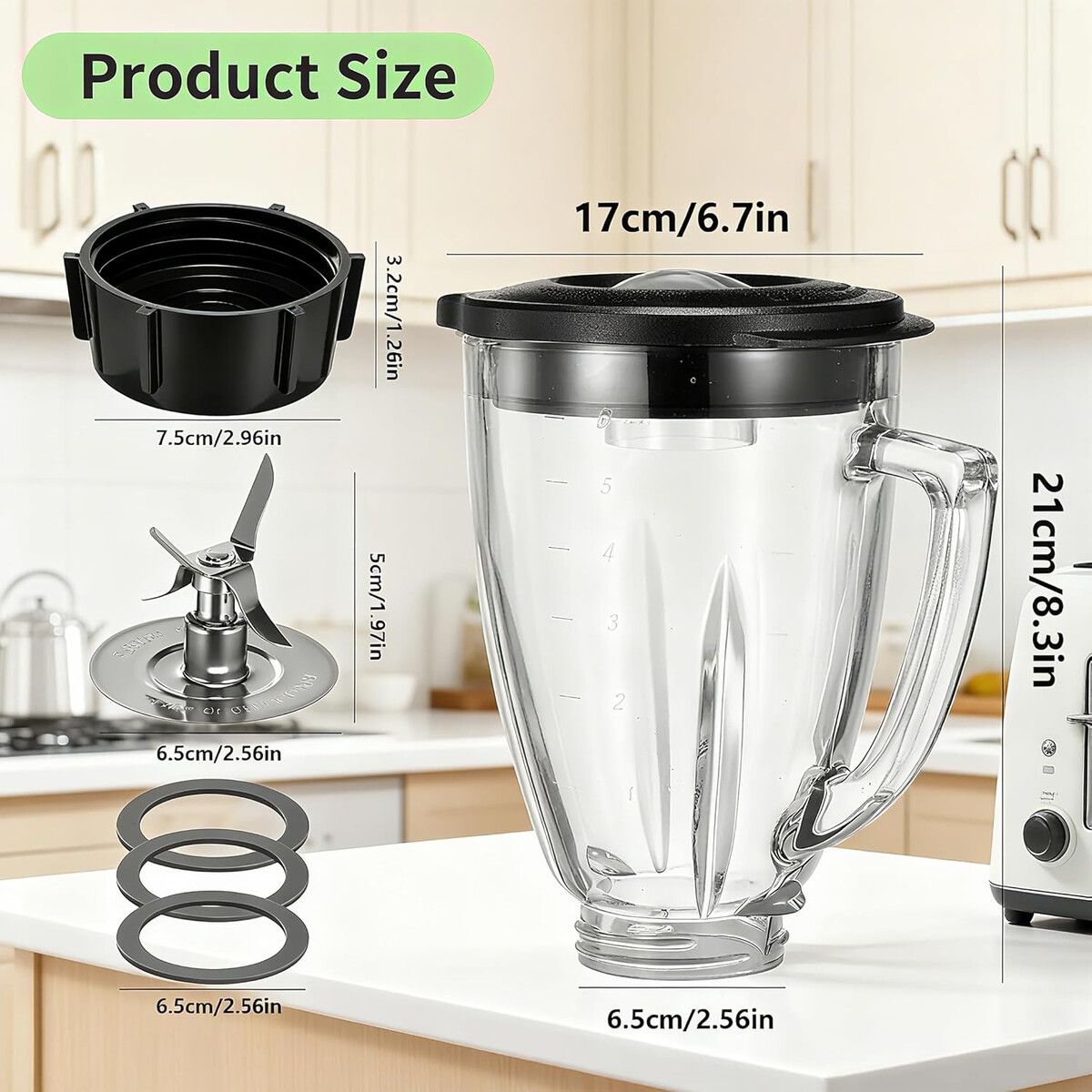 GENERICO - Vaso Vidrio 6 Tazas ANABIUP con Cuchilla para Oster