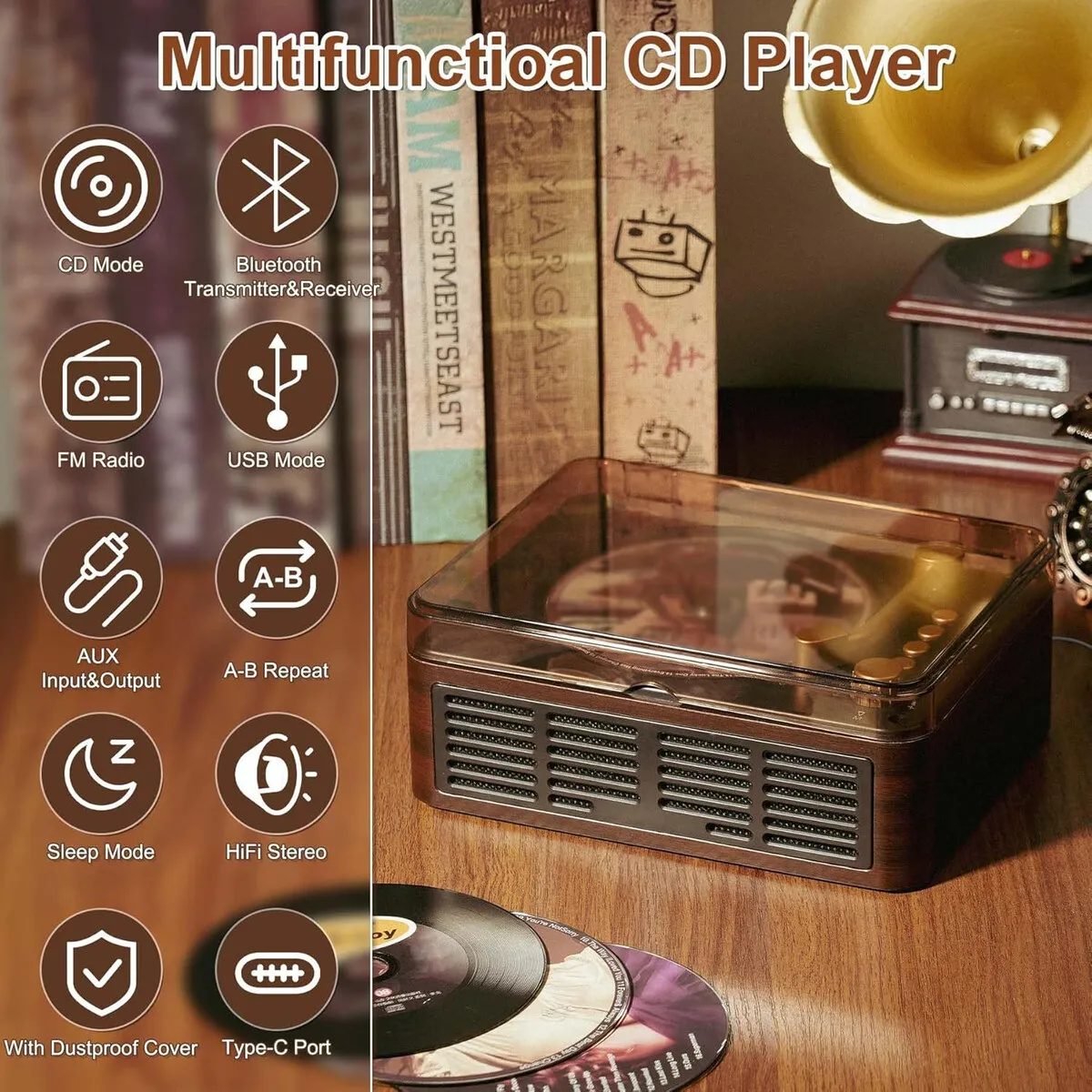GENERICO - Reproductor CD Portátil Lehwey Bluetooth 5.0 Parlantes FM USB
