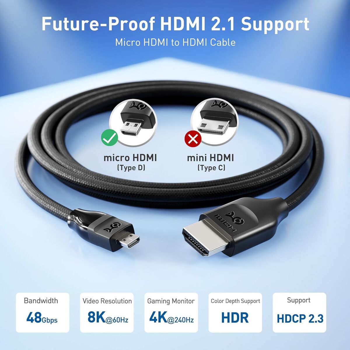 GENERICO - Cable Micro HDMI a HDMI 2.1 8K 48Gbps 2m Cable Matters