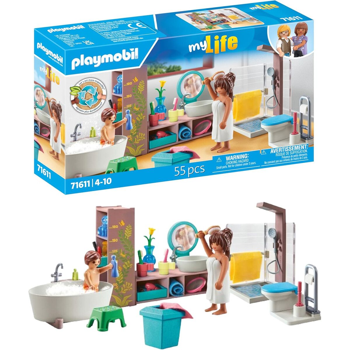PLAYMOBIL - Set Baño Playmobil 71611 con Ducha y Accesorios