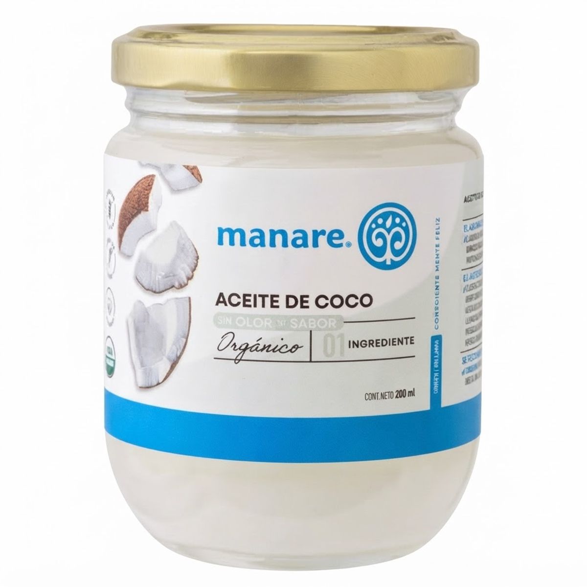 MANARE - Aceite De Coco Organico sin olor ni sabor  200 Ml  Manareee