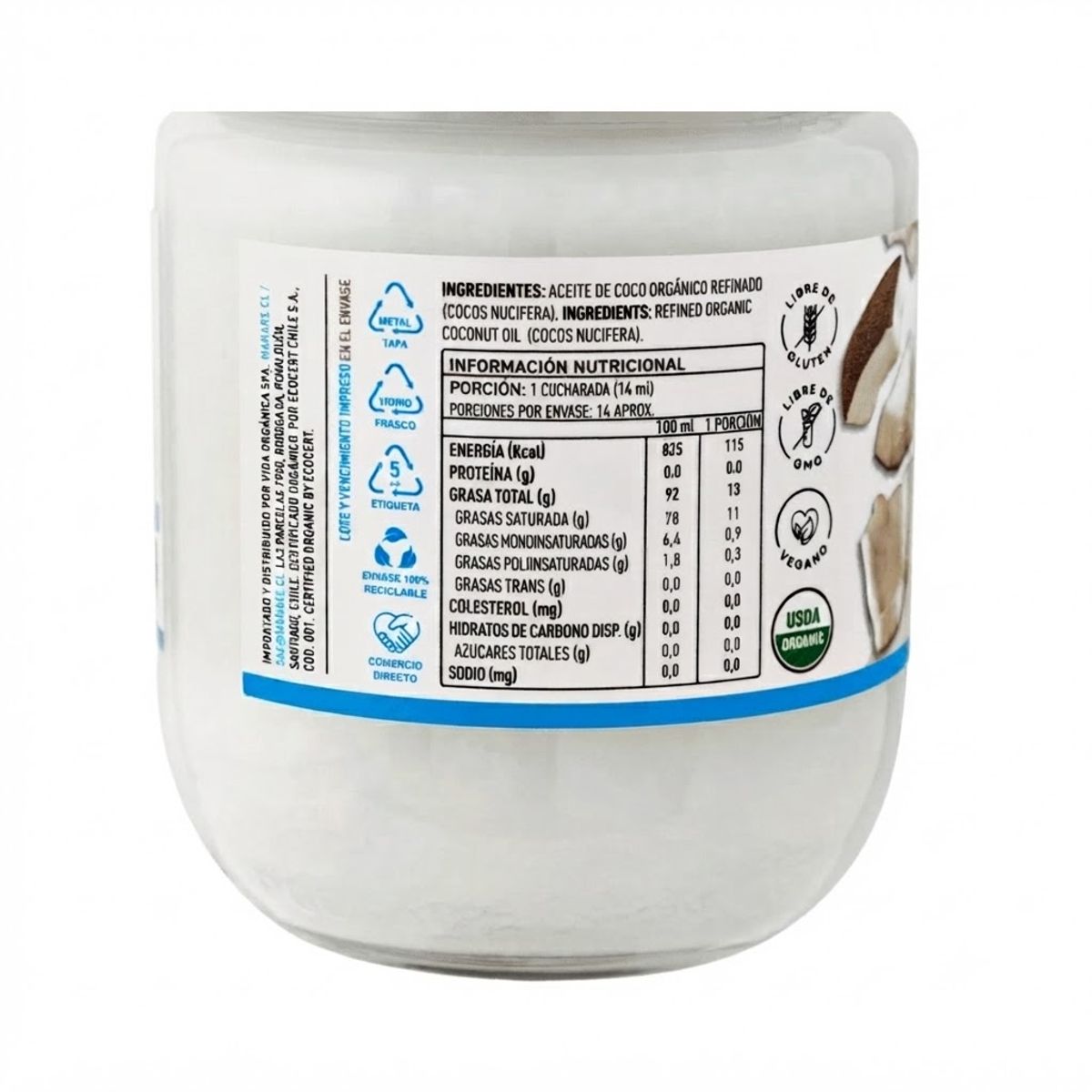 MANARE - Aceite De Coco Organico sin olor ni sabor  200 Ml  Manareee