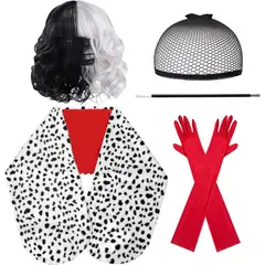 HALLOWEEN - Disfraz Cruella Deville Mujer Peluca Dalmata Set