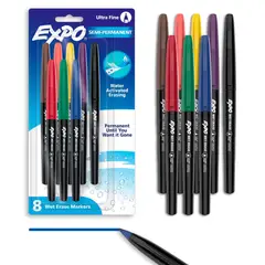 EXPO - Marcadores Wet Erase 8 Colores Surtidos Punta Ultra Fina 1mm