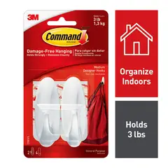 3M - Ganchos Adhesivos Command Medianos Blancos 2 Unidades 1,3kg