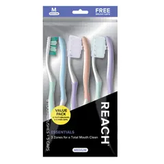 REACH - Cepillo Dental Essentials Manual Medio 6 Unidades con Capuchan