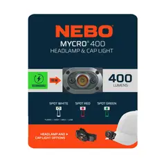 NEBO - Linterna Frontal Recargable Mycro 400 Lúmenes Negra