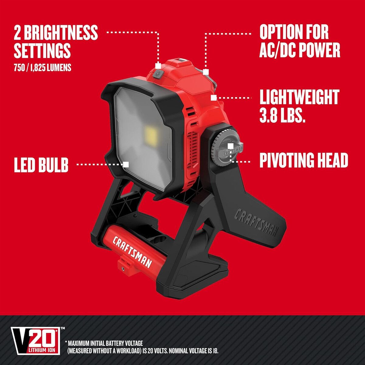 CRAFTSMAN - Luz LED CRAFTSMAN V20 CMCL03 para obra, sin batería