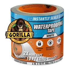 GORILLA - Cinta Impermeable Glue Blanca 4 in x 10 ft Sellado Firme