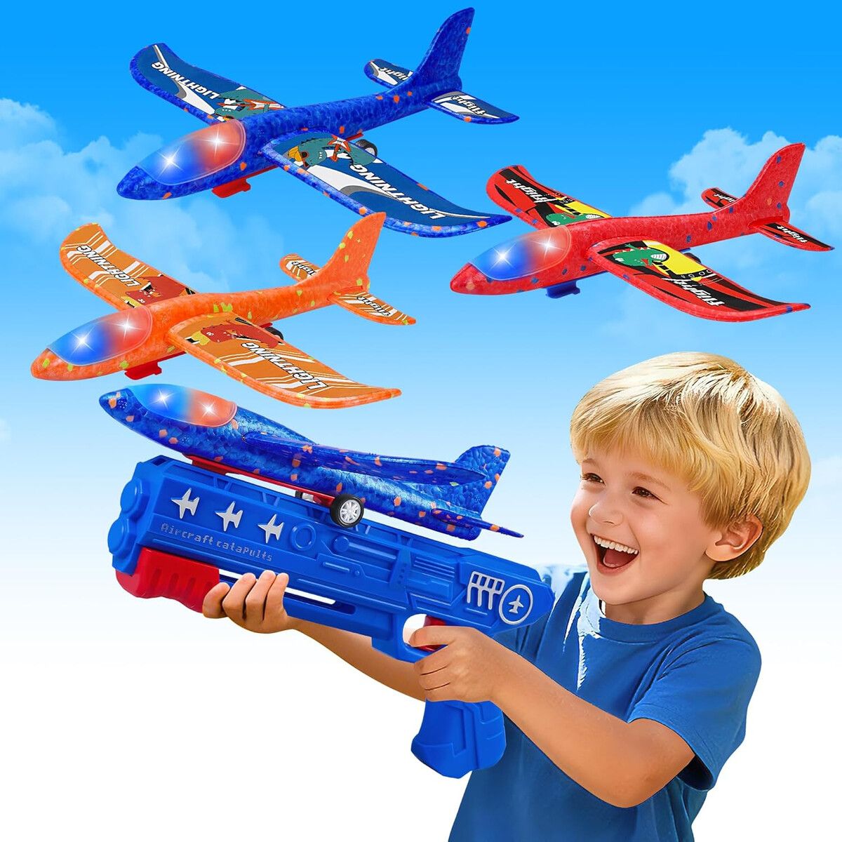 AVION - Juguete Avión Lanzador LJZJ 3und Espuma con Luces LED