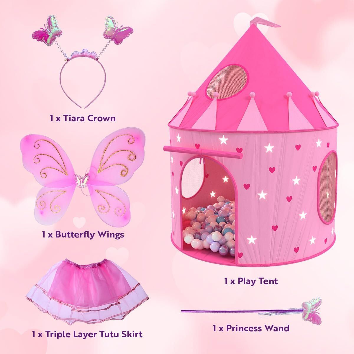 CASTILLO - Carpa Castillo Playz Pop Up Rosa Set Disfraz Estrellas