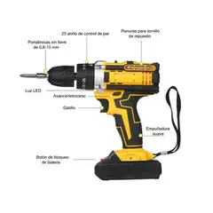 GENER - Kit Taladro Destornillador Inalámbrico +maletin + 2 Baterías y accesorios