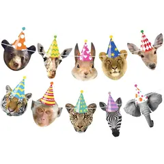 FELIZ - Bandera Cumpleaños Animales Safari 10 Piezas 2,5m