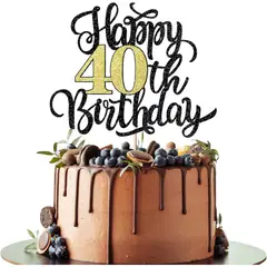 CAKE - Topper para Torta Cumpleaños 40 Dorado Negro Brillo