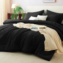 QUEEN - Set de Edredón CozyLux Negro 7 Piezas Microfibra