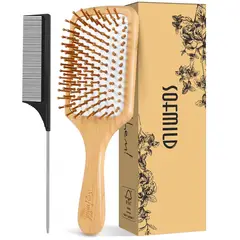 BAMBU - Cepillo Paddle Bambú Sofmild Madera con Peine Cola
