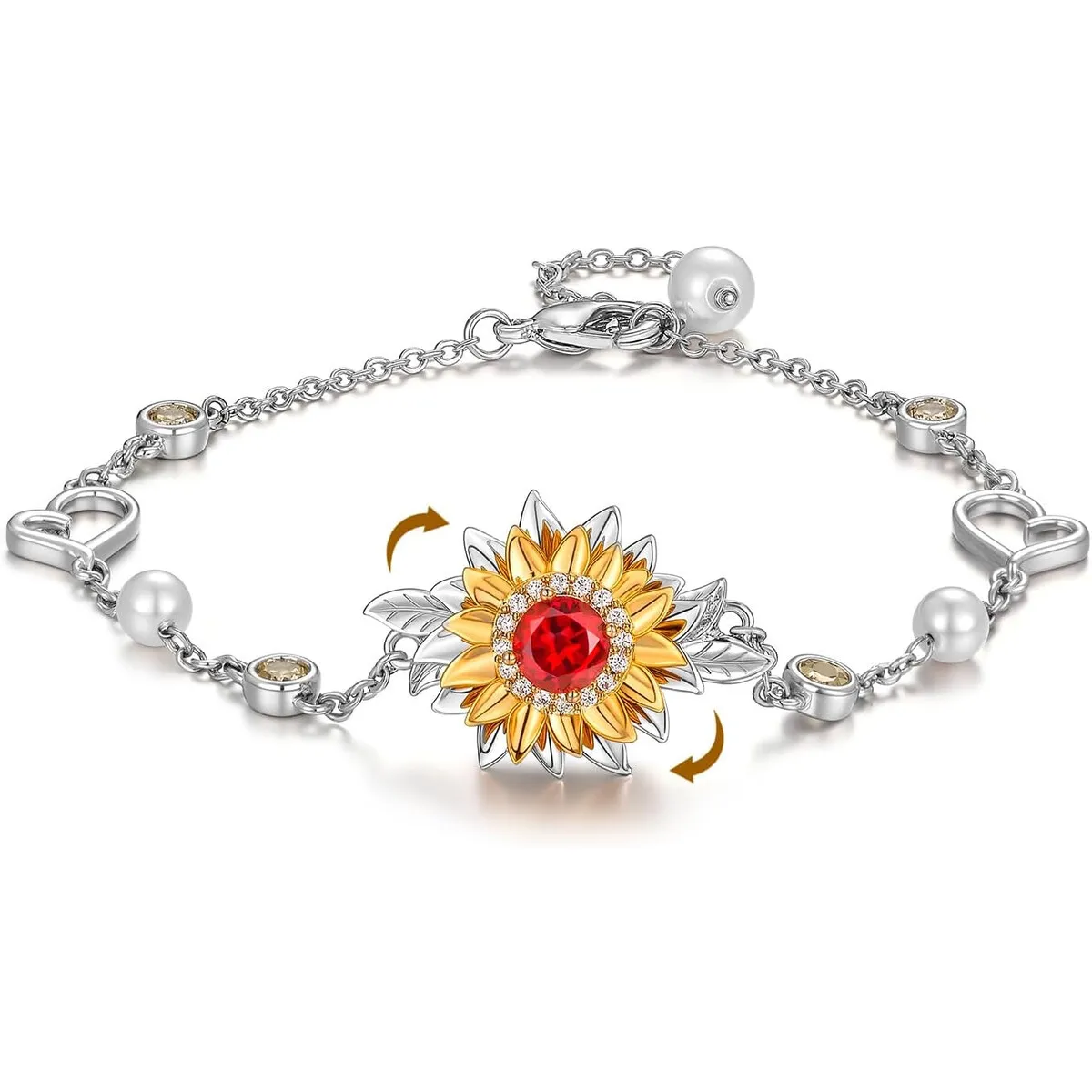 GIRASOL - Pulsera SELENICHAST Girasol Plata Esterlina 925 con Charms Giratorio