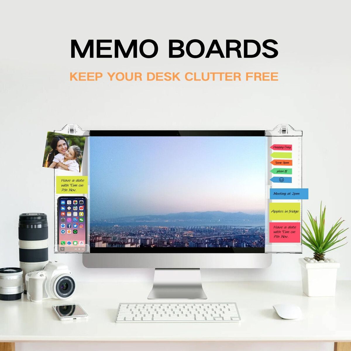 MEMO - Tablero Memo Transparente OSPNIEEK 2 Unidades Acrílico para Monitor