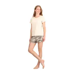 CAFFARENA - Pijama Mujer Corto Algodón Beige