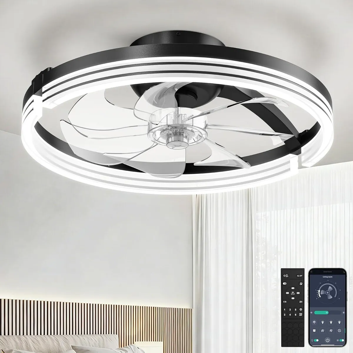 GENERICO - Ventilador de Techo Aphyni AKCF003 18.5in LED 3300lm Remoto