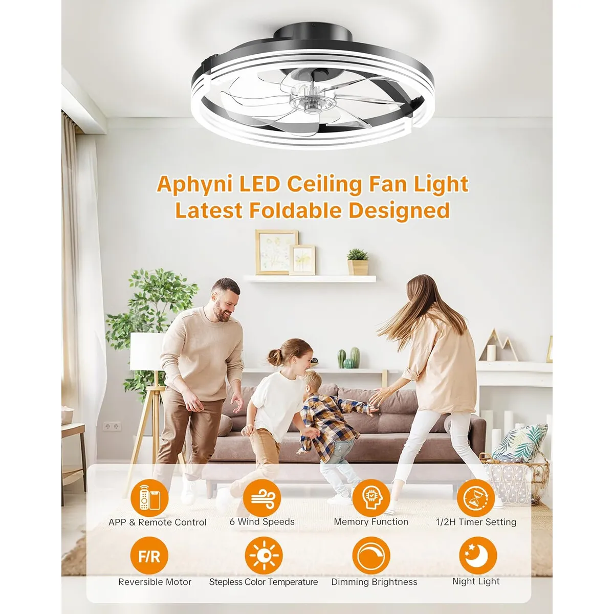 GENERICO - Ventilador de Techo Aphyni AKCF003 18.5in LED 3300lm Remoto