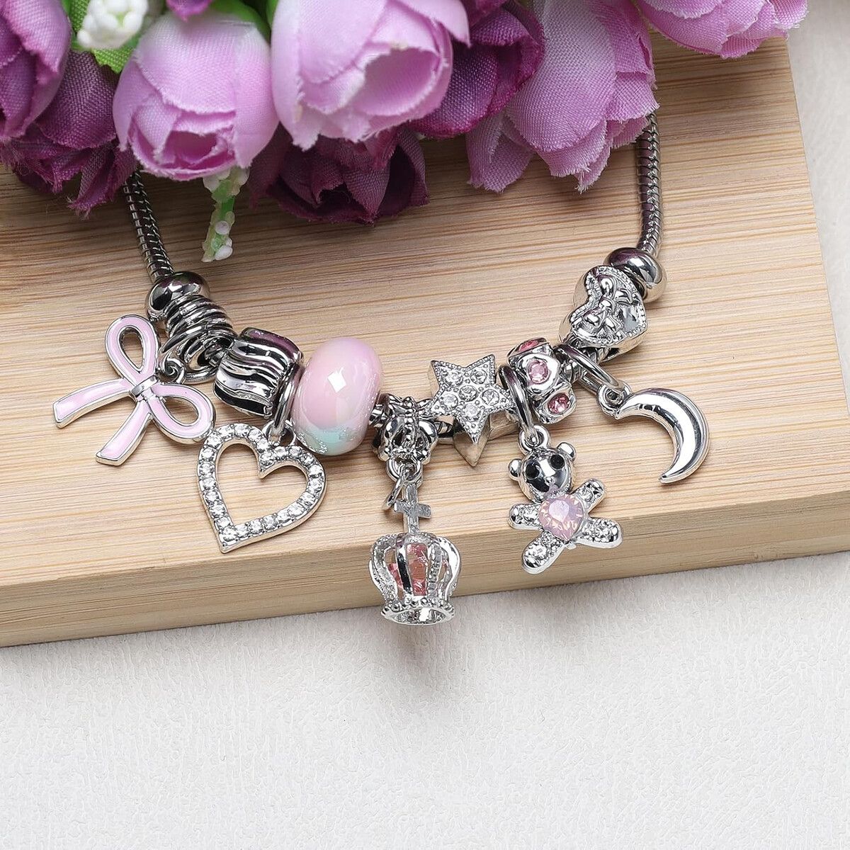 Ds - Pulsera DS dijes acero ajustable mariposa cristal