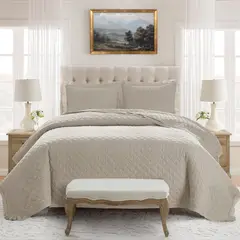 TEXAS - Cubrecama My House FullQueen Beige 3 Piezas
