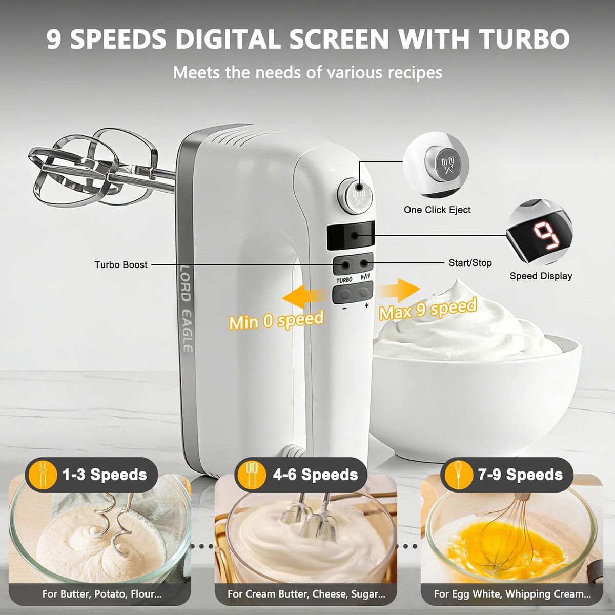 LORD - Batidora de Mano Lord Eagle DC420 500W 9 Velocidades Digital