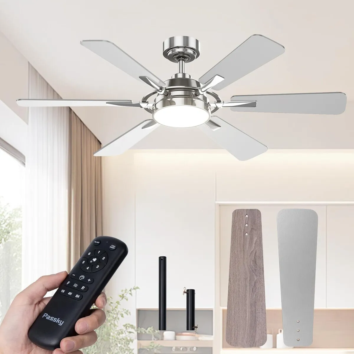 GENERICO - Ventilador de Techo Passky KDM52 52in Nickel Motor DC LED