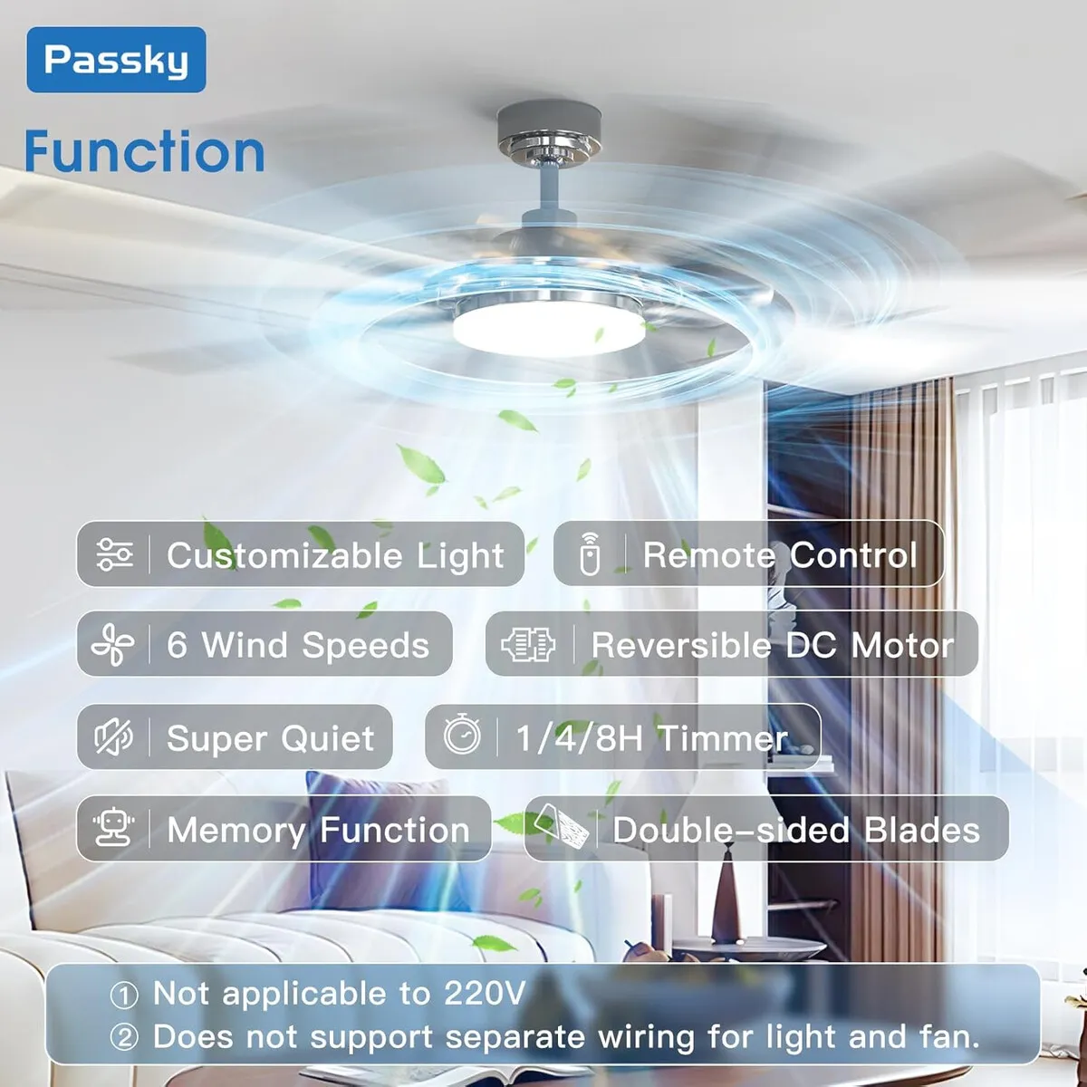 GENERICO - Ventilador de Techo Passky KDM52 52in Nickel Motor DC LED