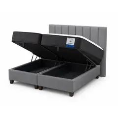 VITELIO - Cama Baul con Respaldo + Colchon Cama Completa 2 Plazas Gris