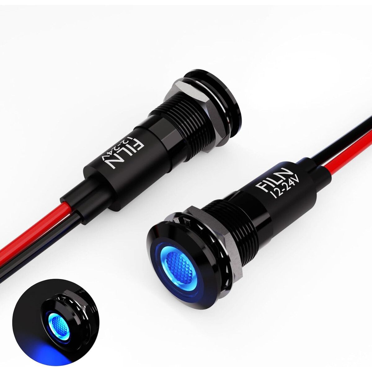 GENERICO - Indicador LED 12mm FILN Azul Metal Impermeable 24V 2pcs