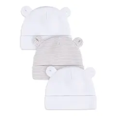 GERBER - Gorro 3 unidades 100pct Algodón Blanco con Orejas