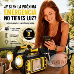 GENERICO - Pack 2 Linternas de Emergencia Recargable con Panel Solar- Carga Solar + Power Bank + Luz LED