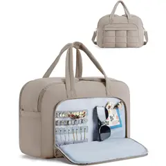 BAGSMART - Bolso Duffel 35L beige claro con joyero