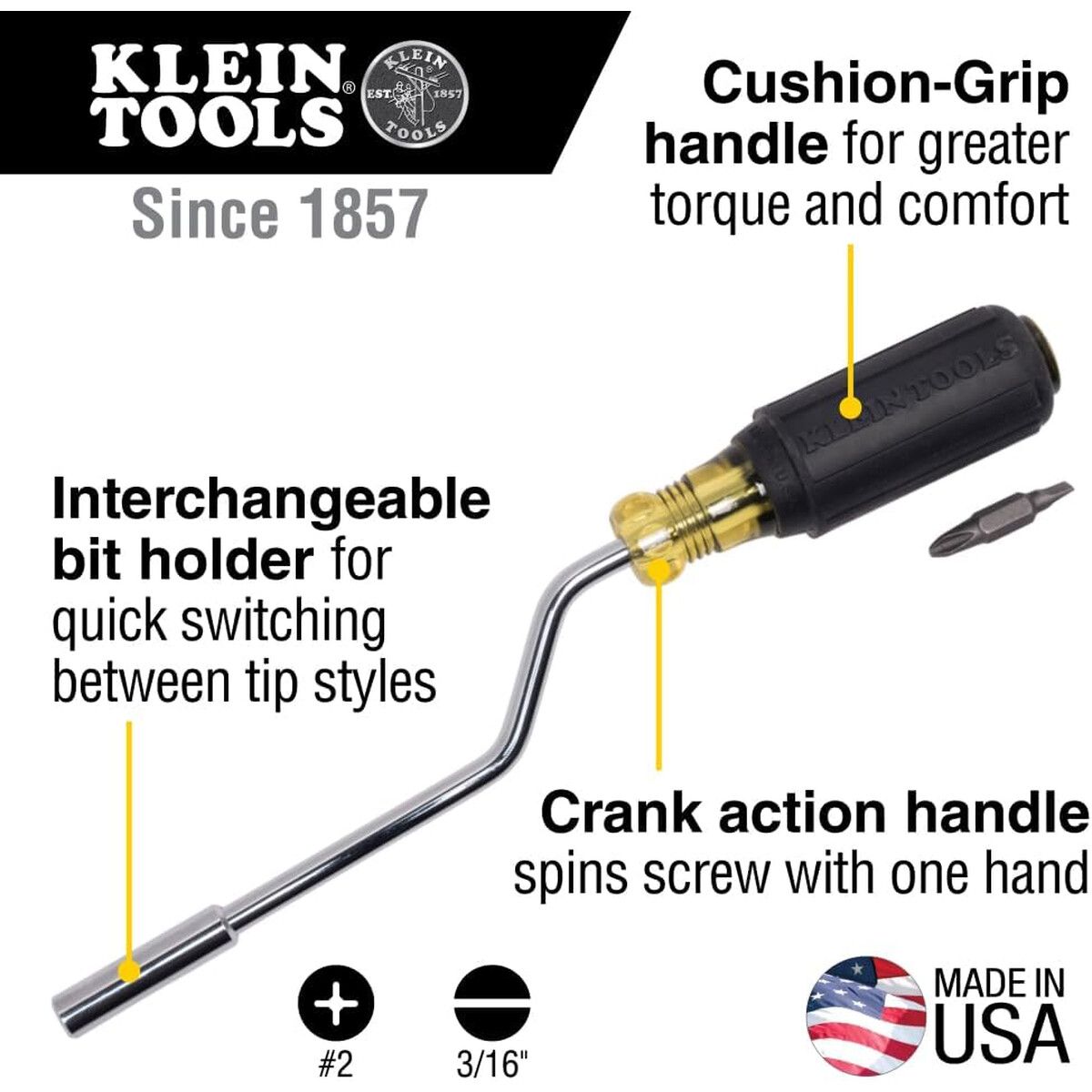 KLEIN - Destornillador Klein 67100 RapiDrive 2en1 5mm PH2 Hecho en USA