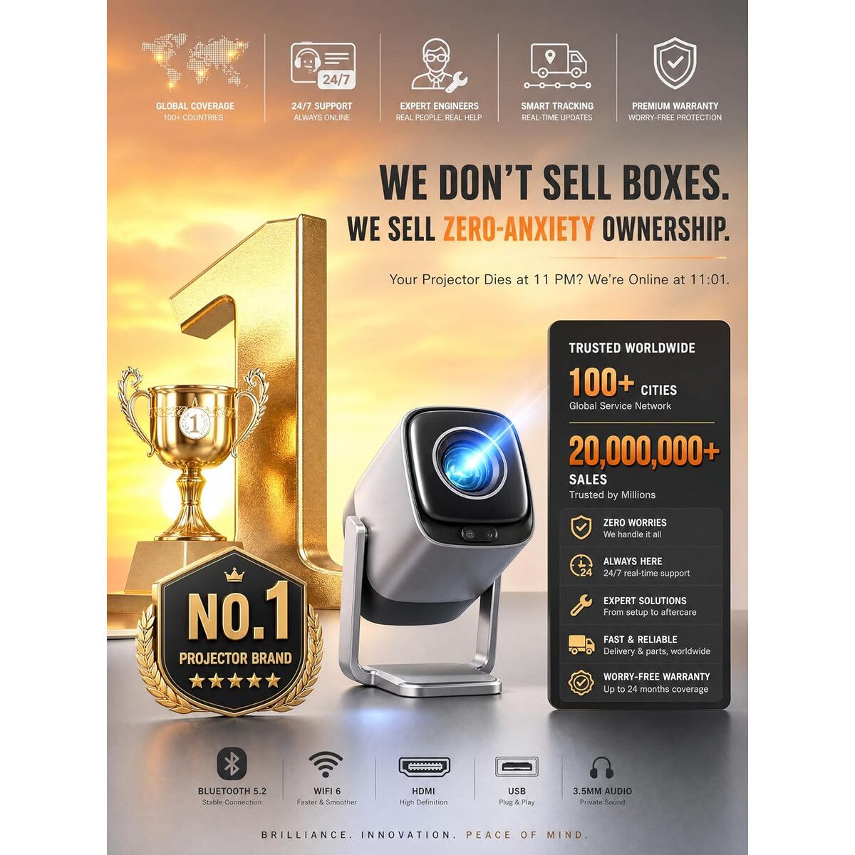 GENERICO - Proyector XuanPad V18 1080P 1800ANSI TOF Autofoco WiFi6