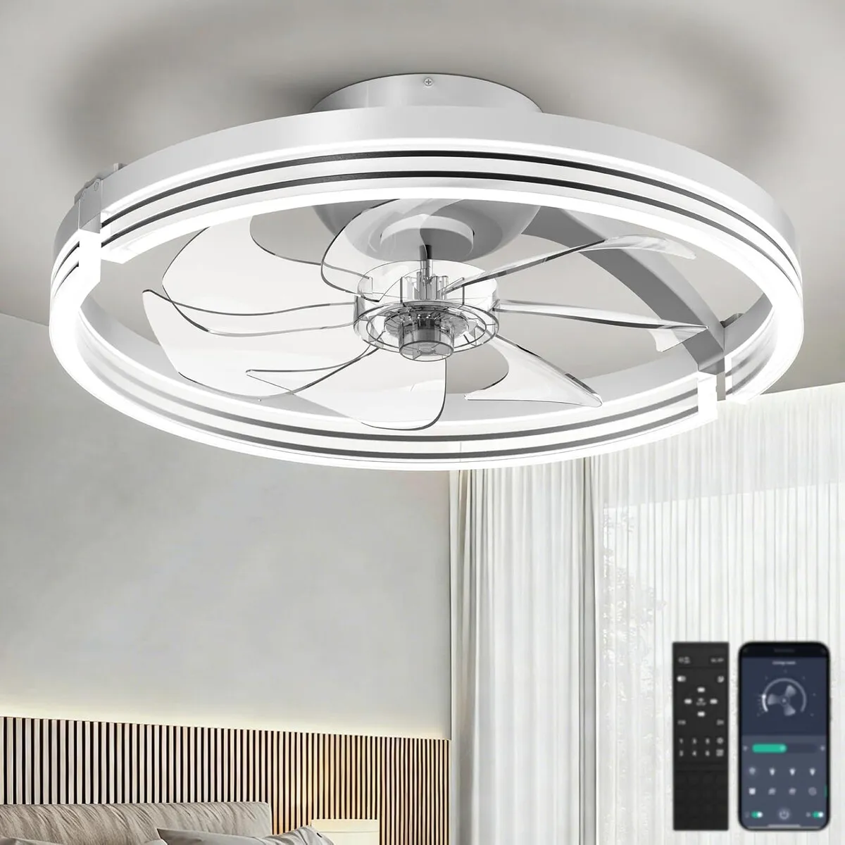 GENERICO - Ventilador Techo Aphyni AKCF003 18.5in LED 3300lm 6Vel