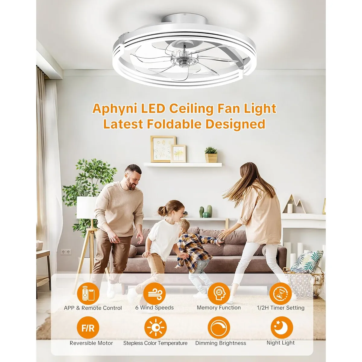 GENERICO - Ventilador Techo Aphyni AKCF003 18.5in LED 3300lm 6Vel