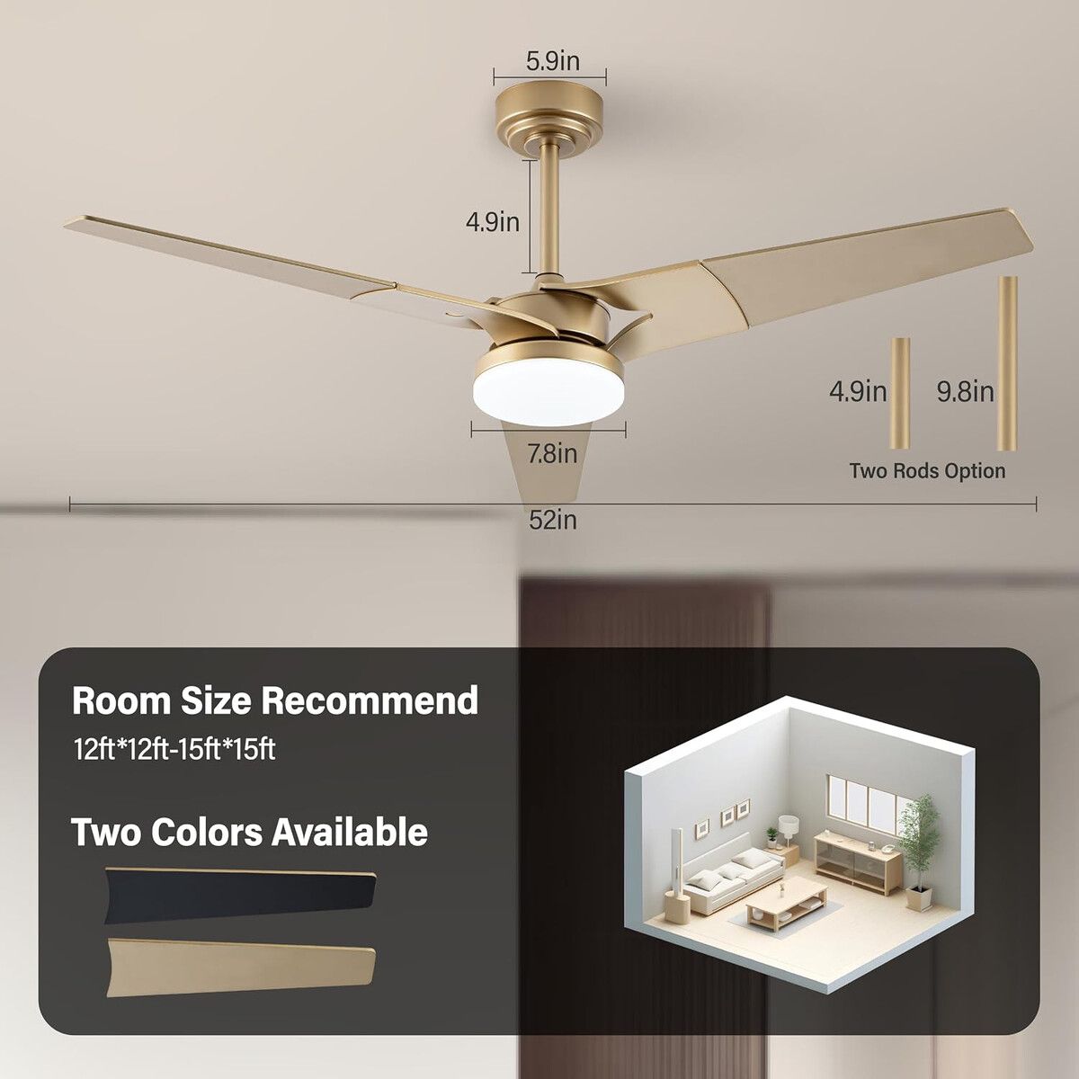 GENERICO - Ventilador Techo Esiovco 52in LED App Remoto 6vel