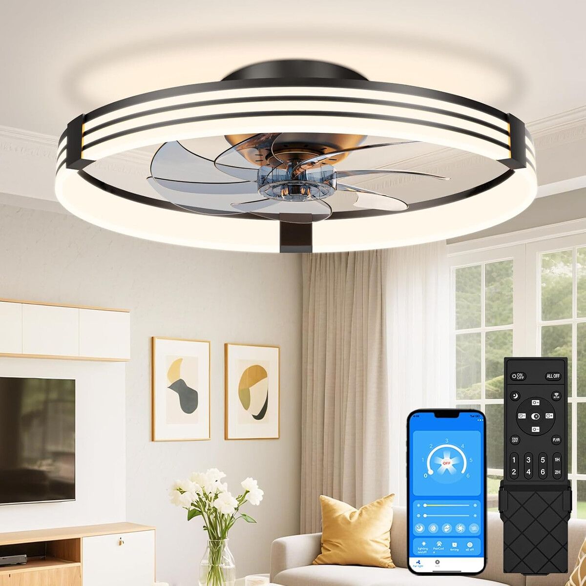 GENERICO - Ventilador Techo VOLISUN KT8220B 51cm LED 2000lm App