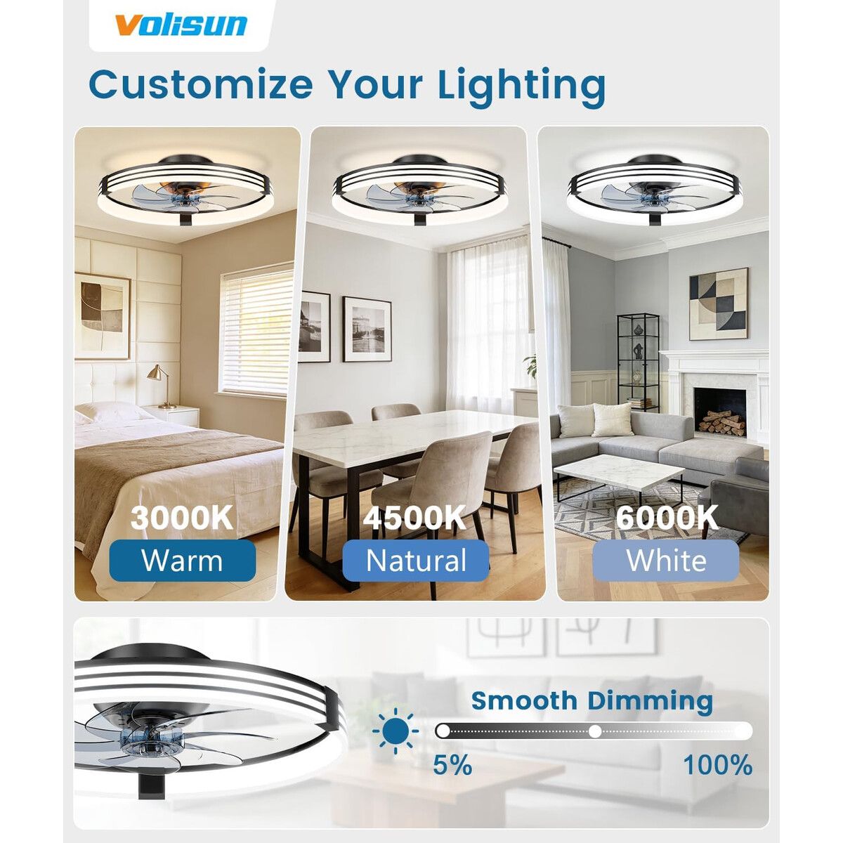 GENERICO - Ventilador Techo VOLISUN KT8220B 51cm LED 2000lm App
