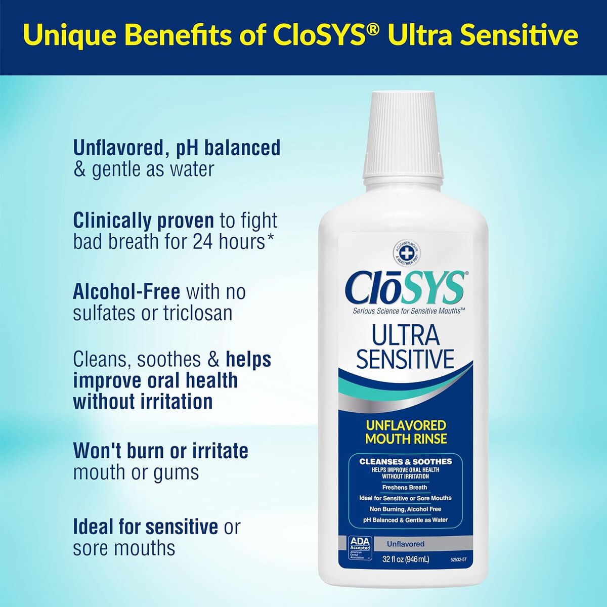 OZ - Enjuague CloSYS Ultra Sensitive 32 oz 946 ml Sin Alcohol