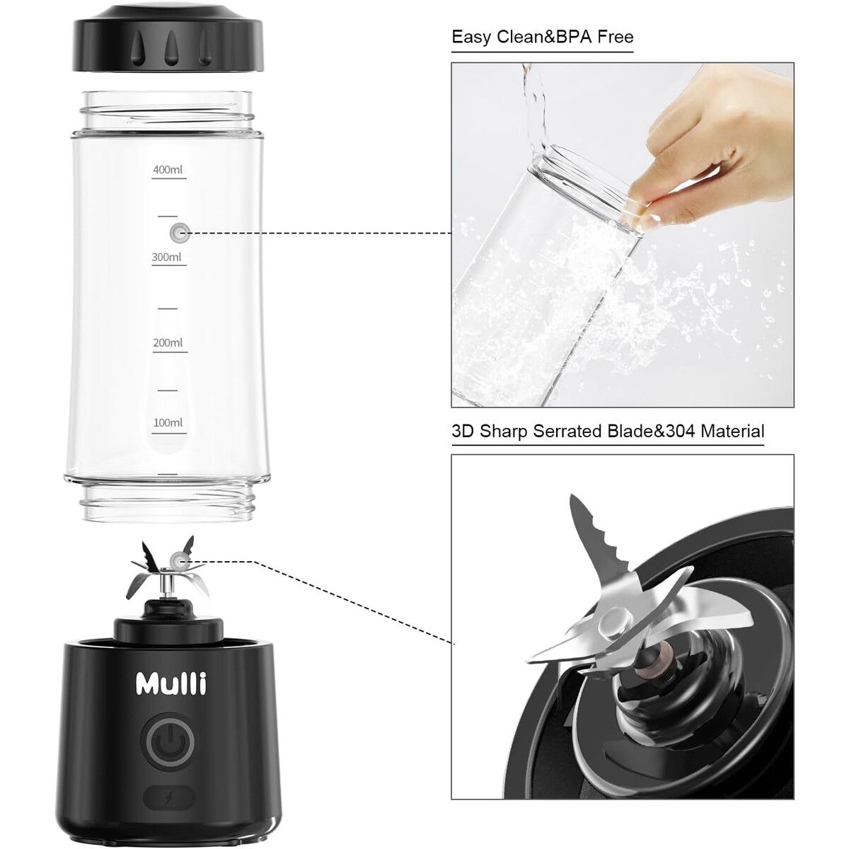 GENERICO - Licuadora Portátil Mulli DC7SM 14oz 414ml USB 18000RPM