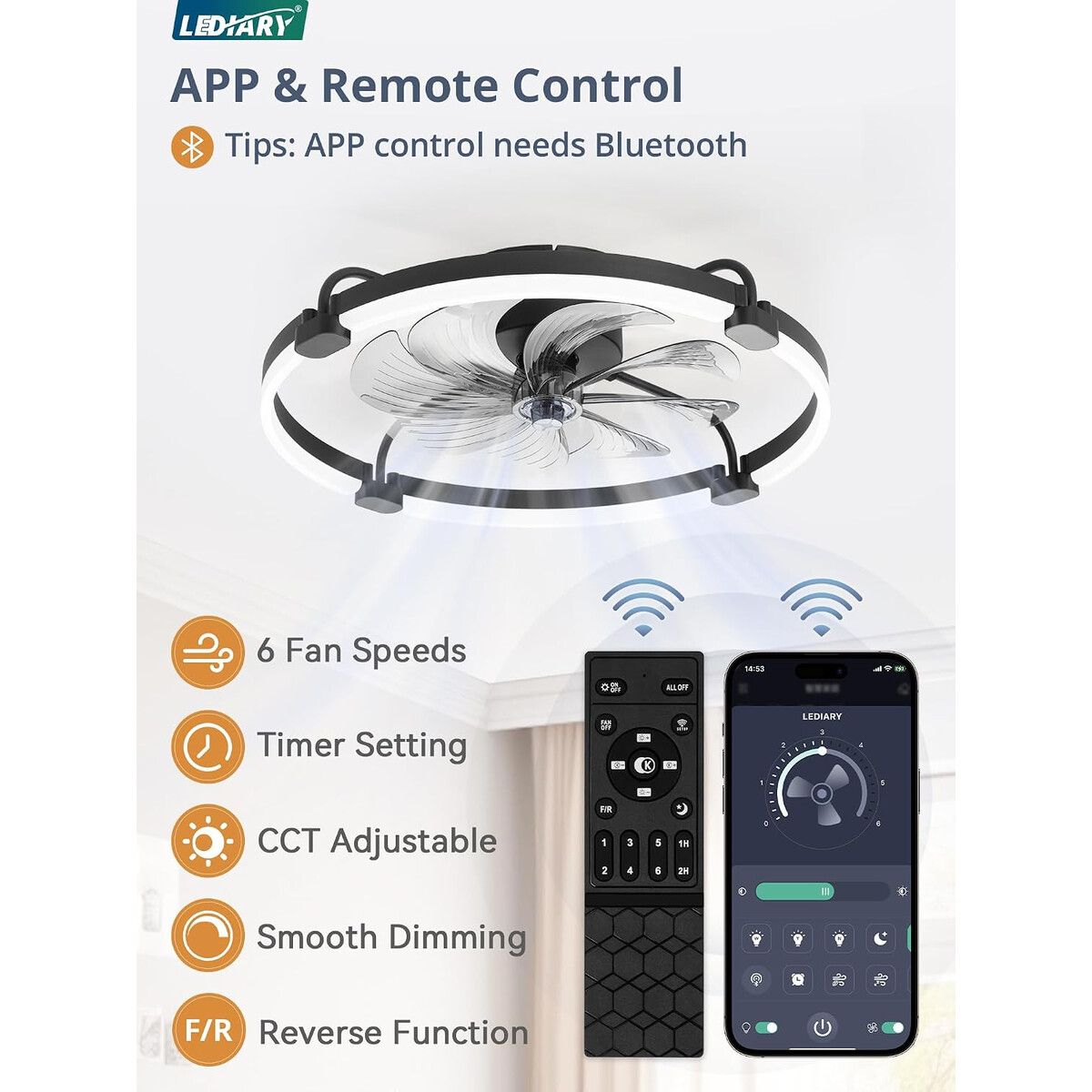 GENERICO - Ventilador de Techo LEDIARY 24 Pulg Empotrable LED 3200LM DC