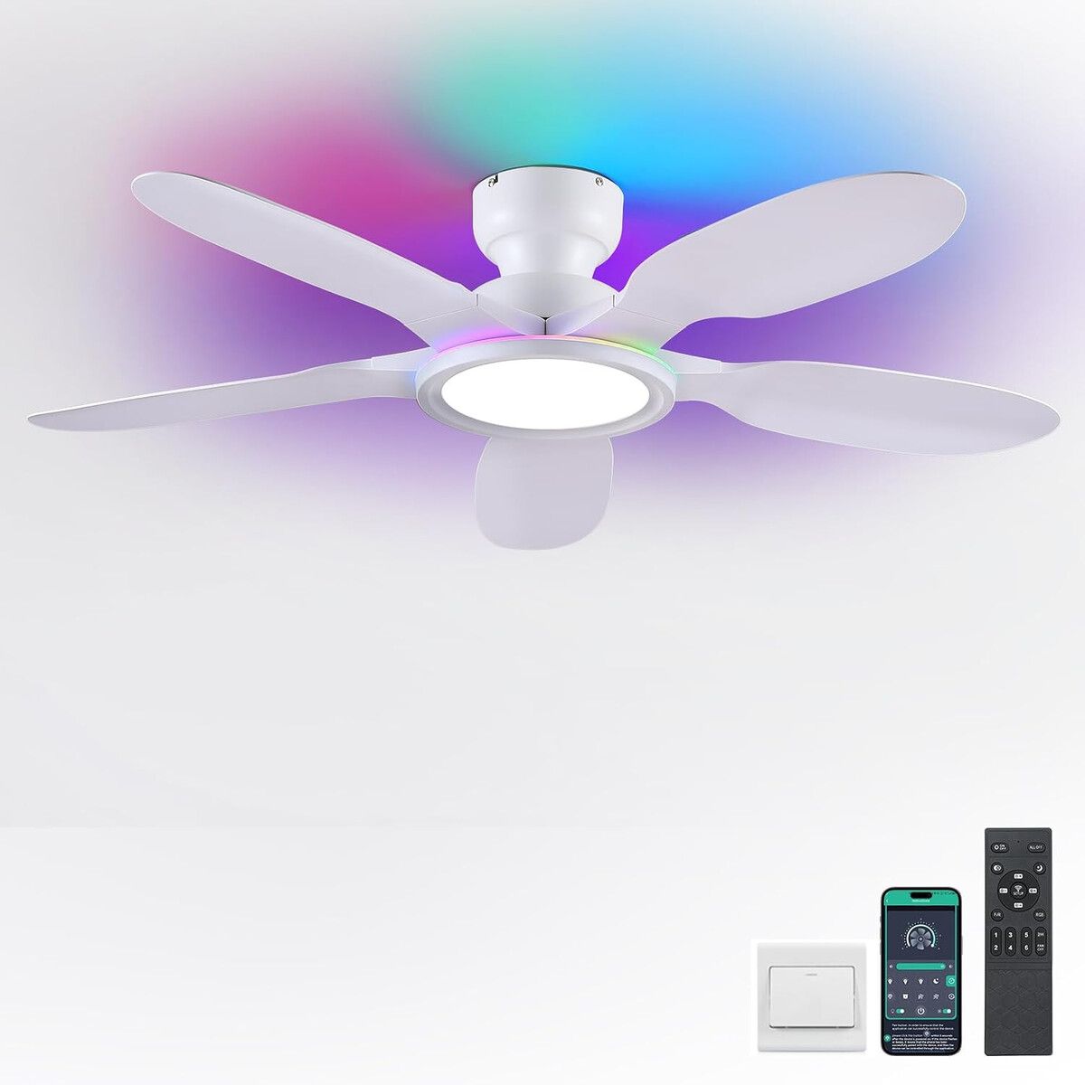 GENERICO - Ventilador de Techo Kviflon 8252 52in LED RGB CCT Motor DC